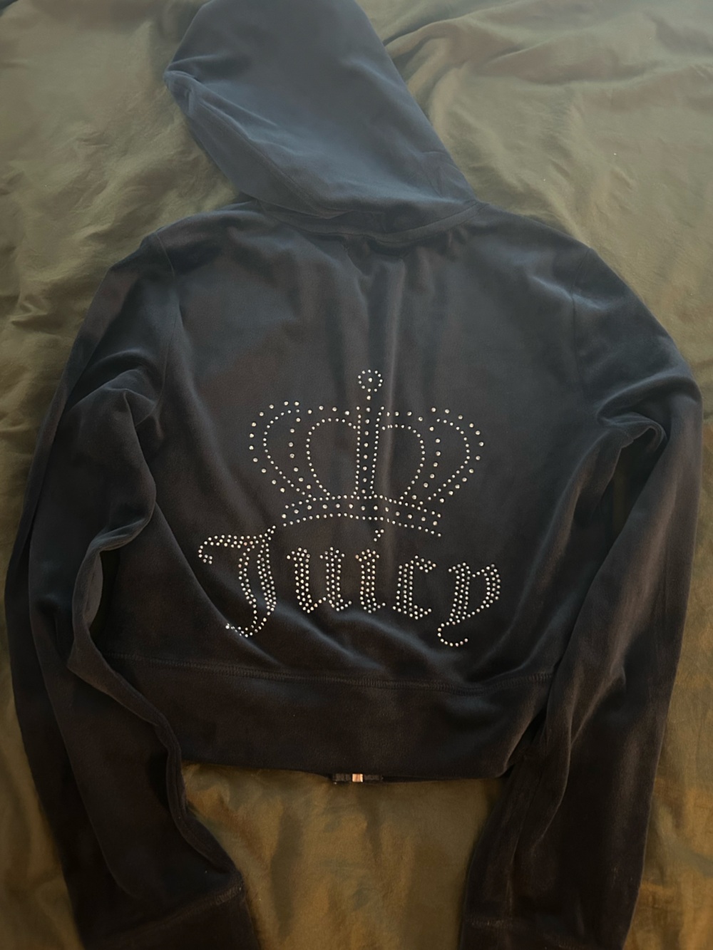 Dark Blue Navy Crystal Studded Juicy Couture Crown Sweatshirt Small